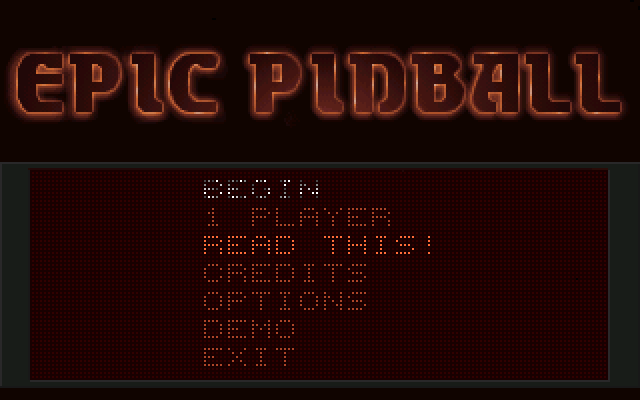 Enigma IBM PC/Compatibles Screenshot: Epic Pinball main menu.