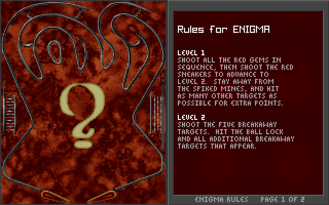 Enigma IBM PC/Compatibles Screenshot: Rules for the Enigma table...