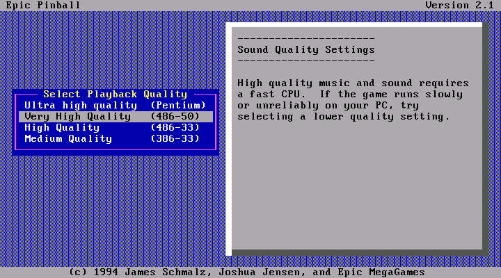 Enigma IBM PC/Compatibles Screenshot: Quality settings.