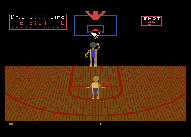One-on-One Atari 7800 Screenshot: Slam dunk!