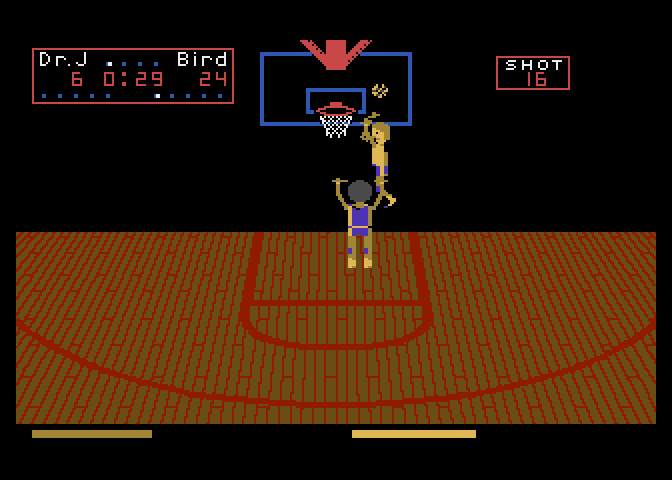 One-on-One Atari 7800 Screenshot: Attempting a slam dunk...