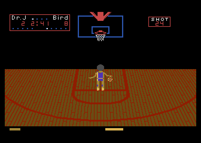 One-on-One Atari 7800 Screenshot: Attempting a free throw...