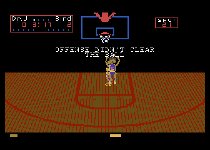 One-on-One Atari 7800 Screenshot: Offense didn't clear the ball...