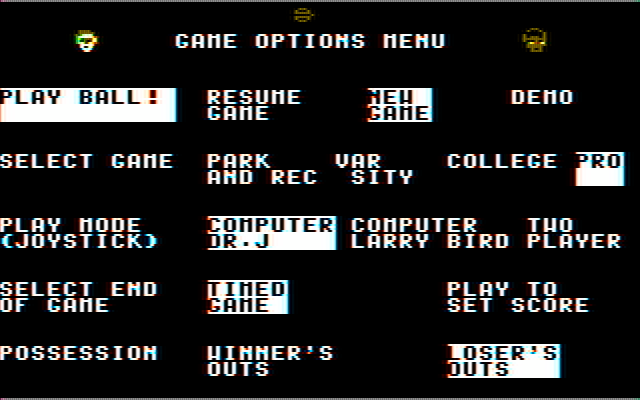 One-on-One IBM PC/Compatibles Screenshot: Game options.