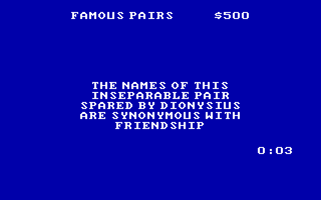 Jeopardy! New Second Edition IBM PC/Compatibles Screenshot: And the answer is... do you know the question?