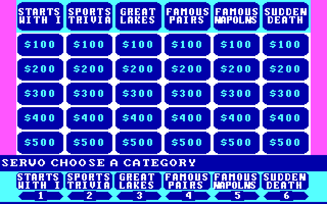 Jeopardy! New Second Edition IBM PC/Compatibles Screenshot: Select a category.