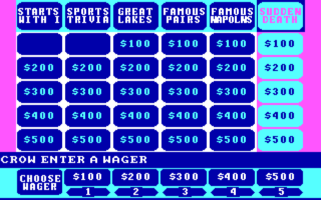 Jeopardy! New Second Edition IBM PC/Compatibles Screenshot: Enter a wager...
