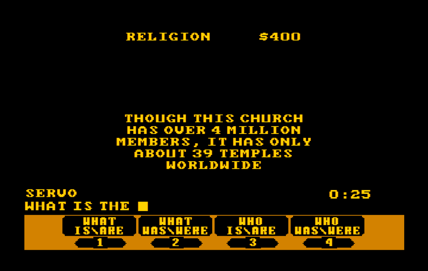Jeopardy! New Second Edition IBM PC/Compatibles Screenshot: Providing a response...