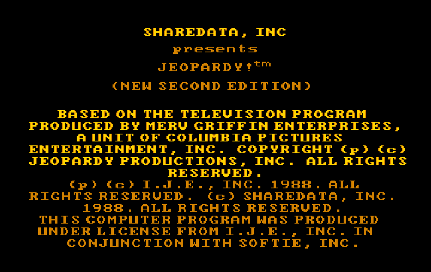 Jeopardy! New Second Edition IBM PC/Compatibles Screenshot: Title screen 1.