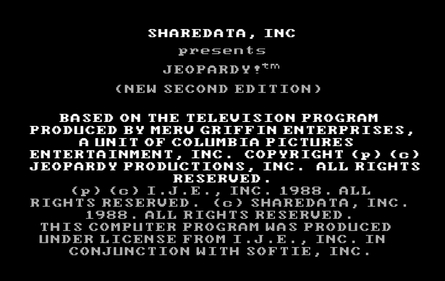 Jeopardy! New Second Edition IBM PC/Compatibles Screenshot: Title screen 1.