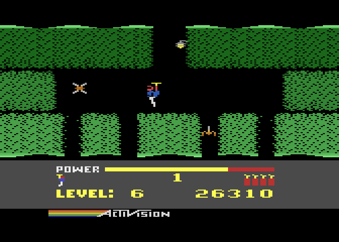 H.E.R.O. Atari 8-bit Screenshot: A choice of passages...some might not be safe!
