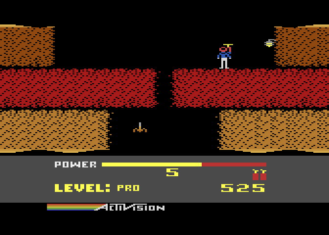 H.E.R.O. Atari 8-bit Screenshot: The lava walls often get in the way.