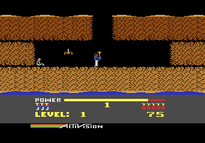 H.E.R.O. Atari 5200 Screenshot: End of the first level.