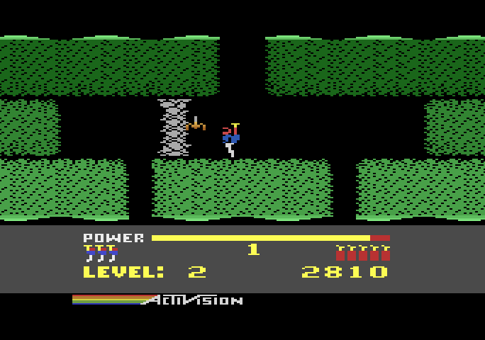 H.E.R.O. Atari 5200 Screenshot: You will often need to blast through walls.