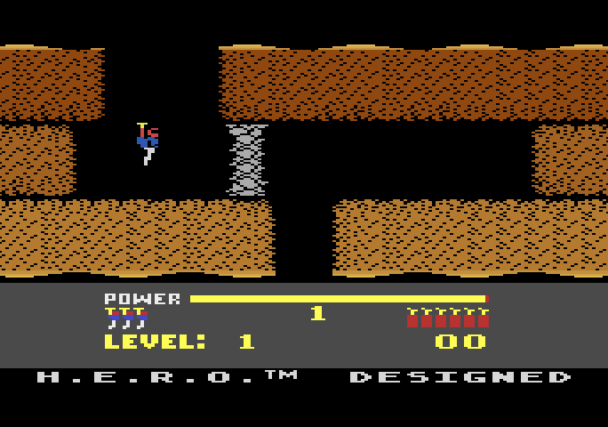 H.E.R.O. Atari 5200 Screenshot: Title screen and game demo mode.