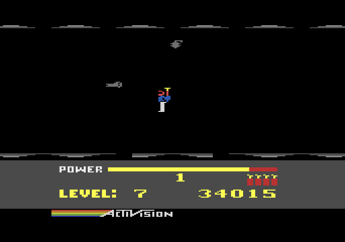 H.E.R.O. Atari 5200 Screenshot: There's a path here somewhere...