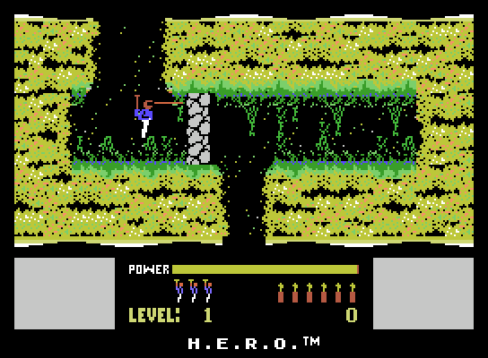 H.E.R.O. ColecoVision Screenshot: Title screen and game demo.