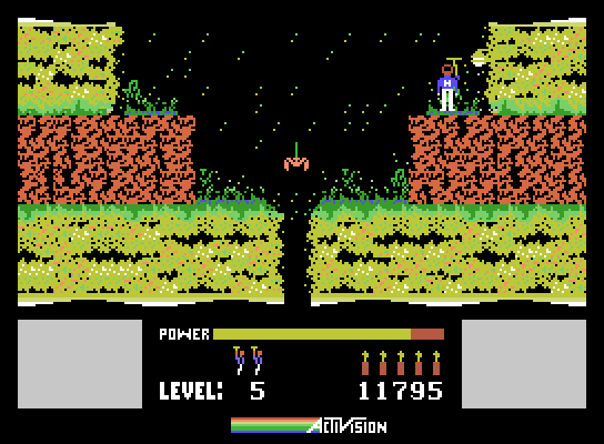 H.E.R.O. ColecoVision Screenshot: Oops, you should avoid these lava walls!