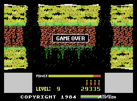 H.E.R.O. ColecoVision Screenshot: Game over.