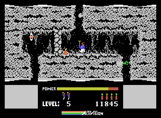 H.E.R.O. ColecoVision Screenshot: Even in dark rooms your bombs will temporarily light the walls...