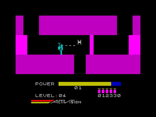 H.E.R.O. ZX Spectrum Screenshot: Use your laser to shoot deadly creatures...