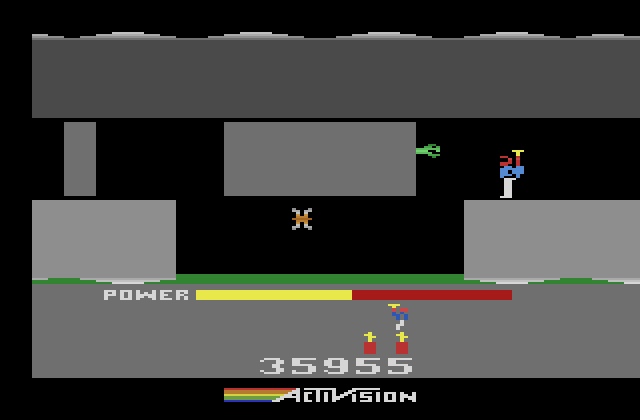 H.E.R.O. Atari 2600 Screenshot: The caverns become trickier as the game progresses...