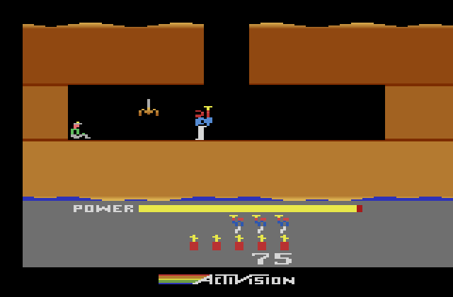 H.E.R.O. Atari 2600 Screenshot: The first level is short, here's the end already...