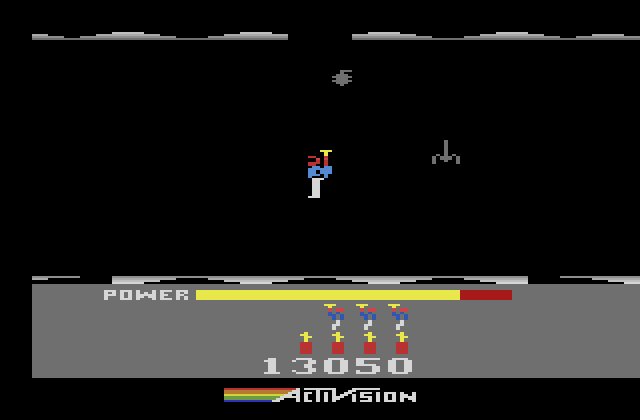 H.E.R.O. Atari 2600 Screenshot: The lights are out!