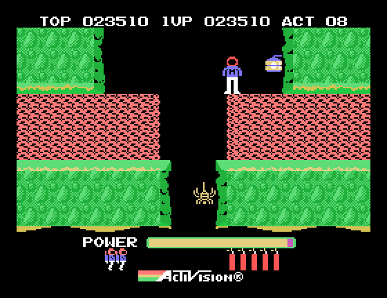 H.E.R.O. Sega SG-1000 Screenshot: Landed on a lava wall...