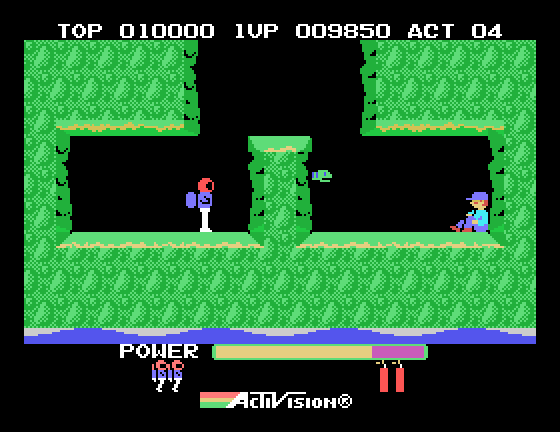 H.E.R.O. Sega SG-1000 Screenshot: A giant worm guards this trapped miner.