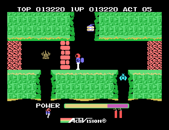 H.E.R.O. Sega SG-1000 Screenshot: I'll need to blow up a wall to continue...