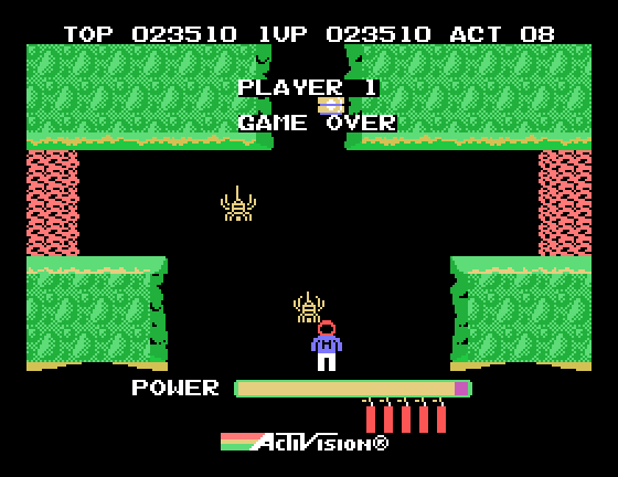 H.E.R.O. Sega SG-1000 Screenshot: Game over.