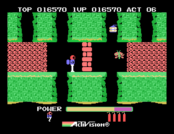 H.E.R.O. Sega SG-1000 Screenshot: Should I take the left or right path?