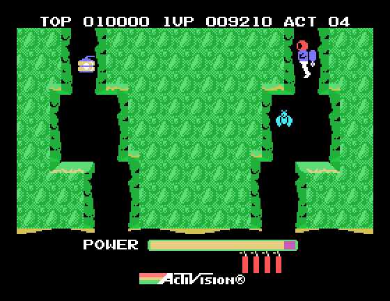 H.E.R.O. Sega SG-1000 Screenshot: Flying down a narrow path...