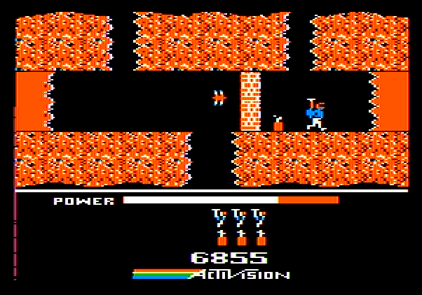H.E.R.O. Apple II Screenshot: Use dynamite to detroy walls.