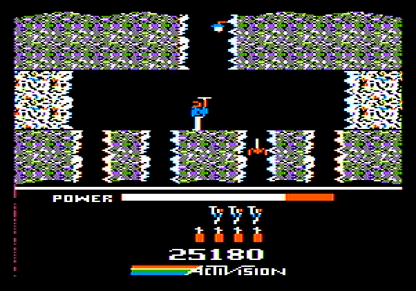 H.E.R.O. Apple II Screenshot: Which way to go? Some paths are safe, others are dangerous...