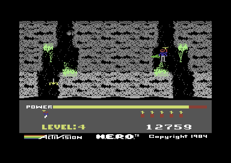 H.E.R.O. Commodore 64 Screenshot: Killed by a snake!