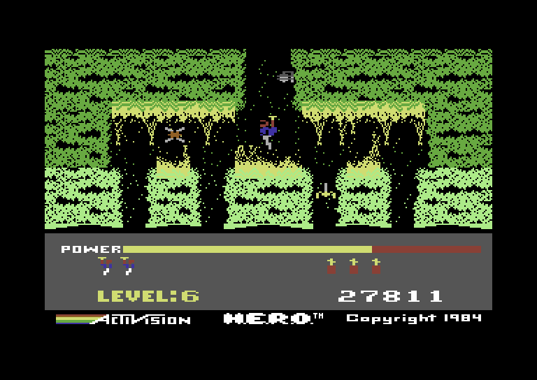 H.E.R.O. Commodore 64 Screenshot: Which way to go? Some paths are safe, some aren't...