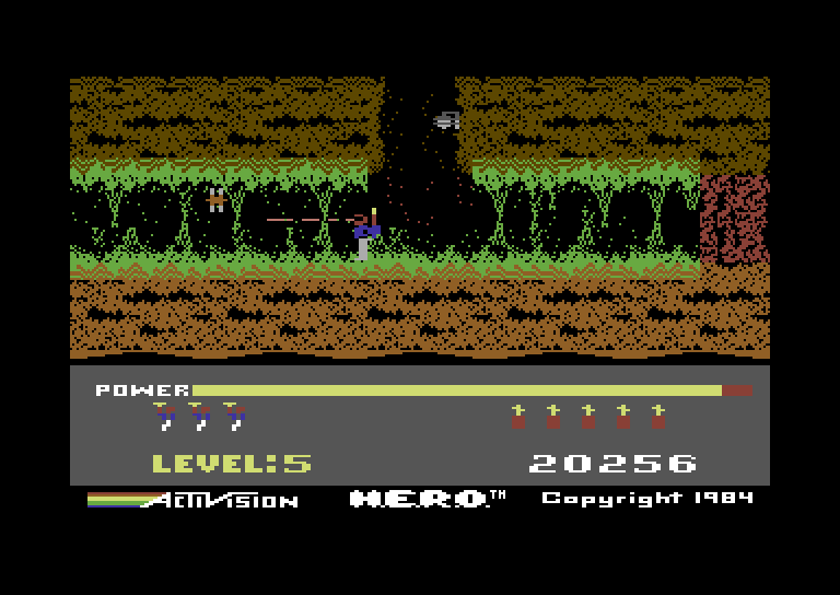H.E.R.O. Commodore 64 Screenshot: Careful of the flying creatures, they're deadly.