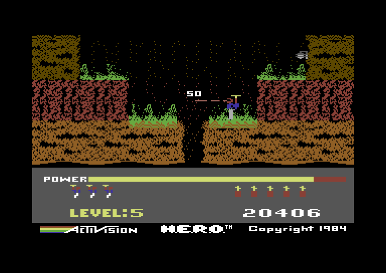 H.E.R.O. Commodore 64 Screenshot: The path is often blocked...