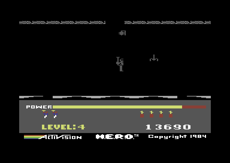 H.E.R.O. Commodore 64 Screenshot: The lights are out! Which way to go?
