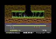 H.E.R.O. for Commodore 64 - The first level is short; here's the trapped miner you're trying to rescue.