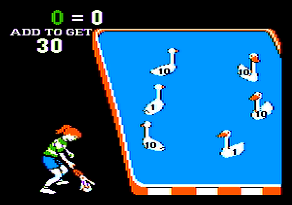 Sum Ducks Apple II Screenshot: Picking up a new ring to try again...