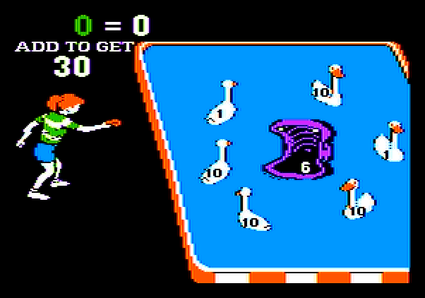 Sum Ducks Apple II Screenshot: Tossing rings...