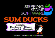 Sum Ducks for Apple II - Title screen; the duck walks back and forth with the game credits.