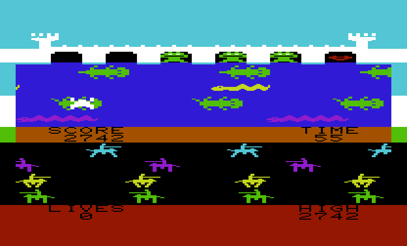 Princess and Frog Commodore VIC-20 Screenshot: Many spaces in the castle reached, a few more to go...