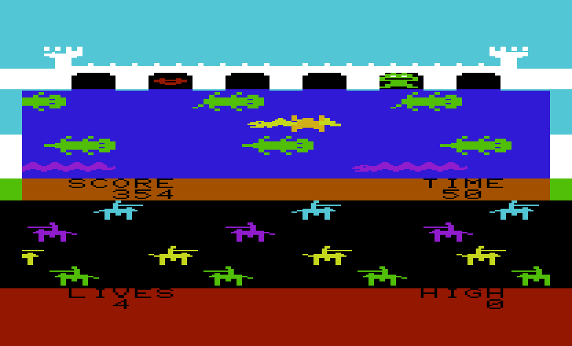 Princess and Frog Commodore VIC-20 Screenshot: Almost reached the other side of the river!