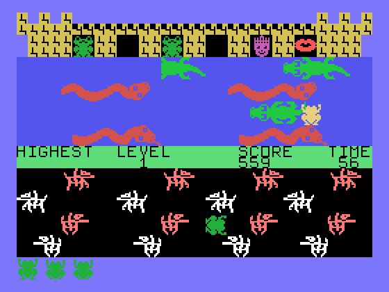 Princess and Frog TI-99/4A Screenshot: A few spaces in the castle filled, a few more to go...