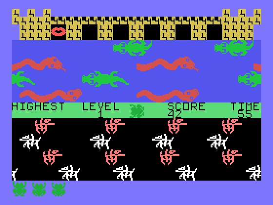 Princess and Frog TI-99/4A Screenshot: My frog has made it half way there!