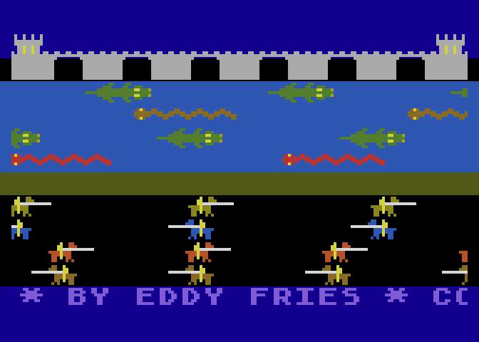 Princess and Frog Atari 8-bit Screenshot: Game credits scroll by.